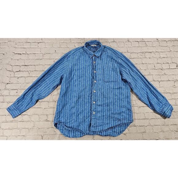 Tommy Bahama Shirt Relax 100% Linen Blue Striped Long Sleeve MENS SIZE LARGE - Picture 1 of 9